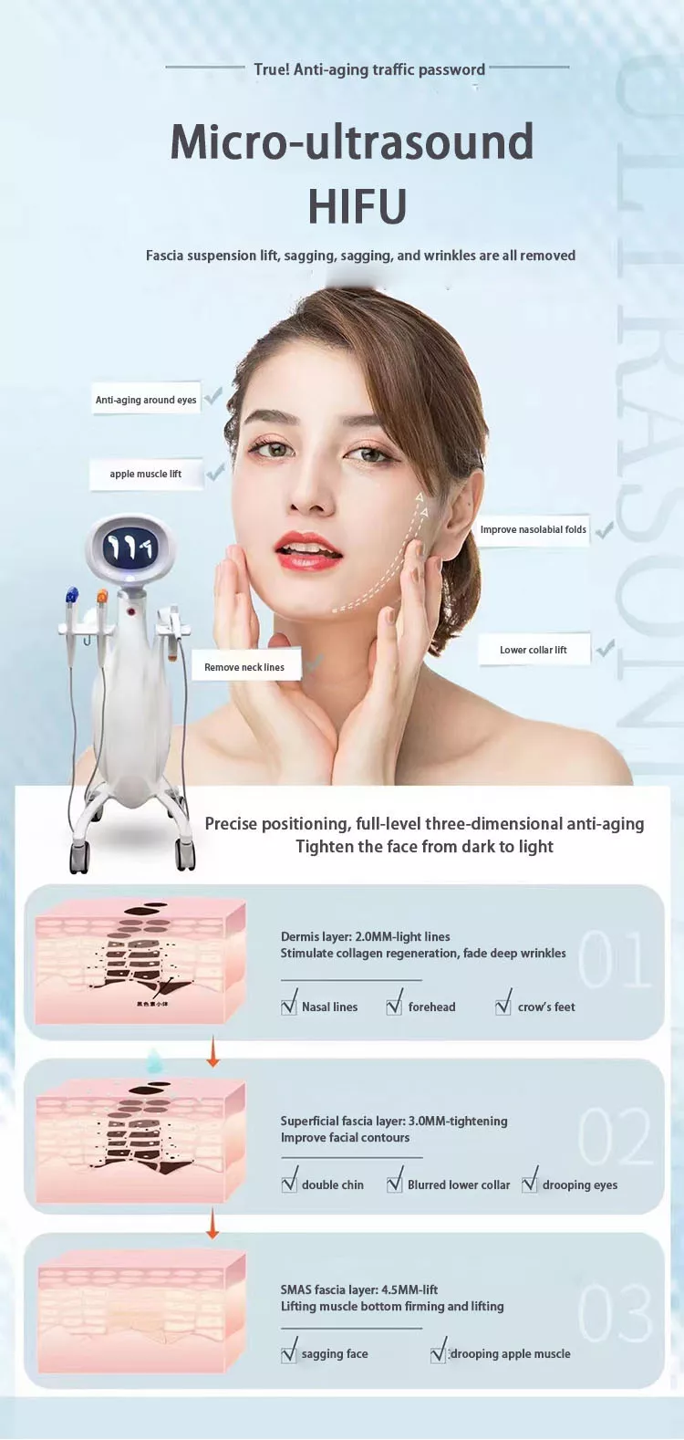 Latest  HIFU Ultra Booster pen circular 3 handles Anti-aging Machine