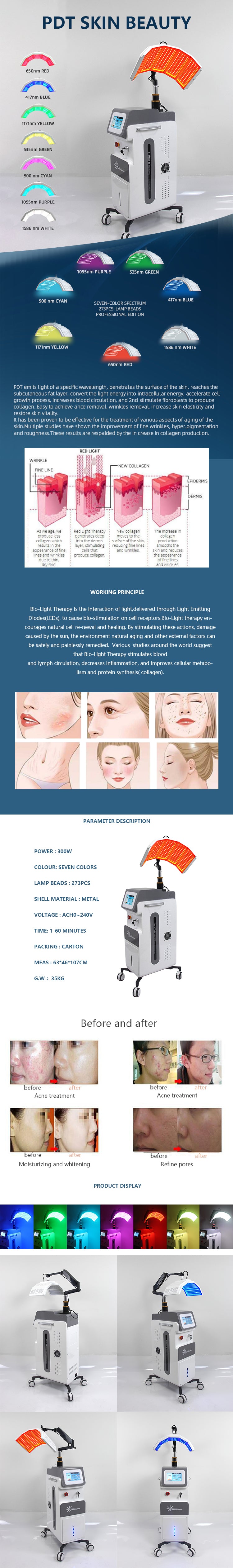 Newest 7 colors LED PDT Red blue facial care PDT Led Light Therapy machine