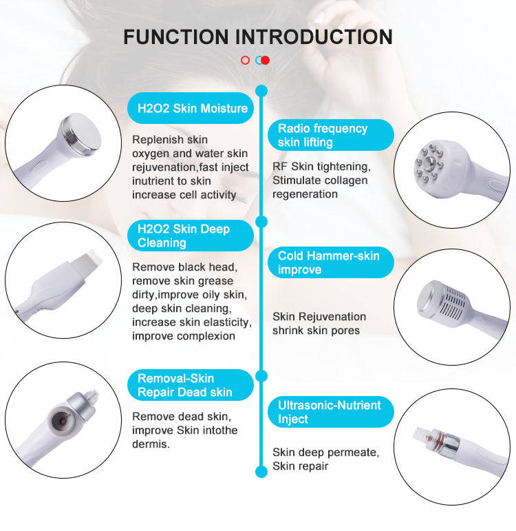 6 In 1 Oxygen Small Bubble Aqua Facial Peel H2O2 RF Face Lifting Skin Tightening Machine