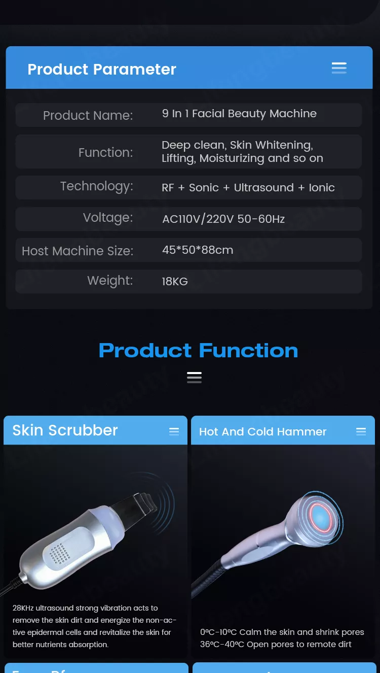 Hydro Dermabrasion Machine High Frequency Ultrasonic Galvanic Facial Scrub Machine