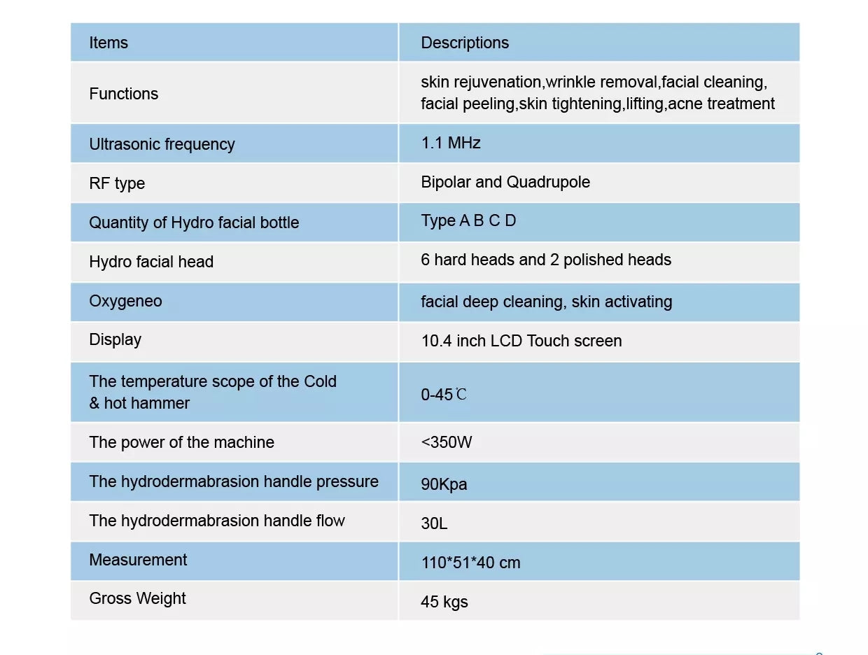 7 in 1 Microdermabrasion Ultrasonic RF BIO Hydro Dermabrasion Hydro Facial Machine