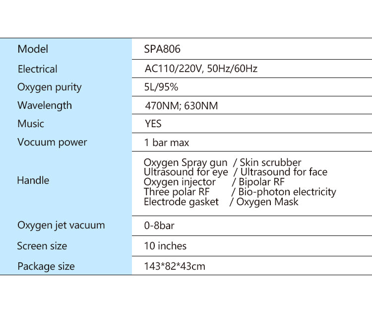 10 in 1 Hydro Oxygen Deep Clean Oxygen Jet Ultrasound RF Skin Oxygen Facial Machine