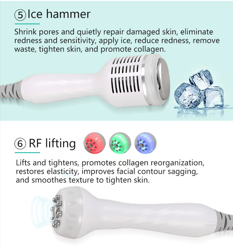 6 In 1 Oxygen Small Bubble Aqua Facial Peel H2O2 RF Face Lifting Skin Tightening Machine