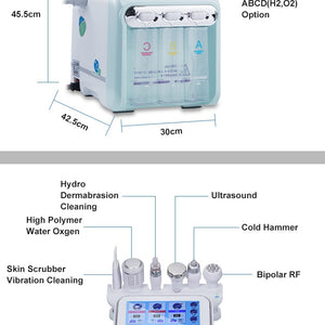 6 In 1 Oxygen Small Bubble Aqua Facial Peel H2O2 RF Face Lifting Skin Tightening Machine