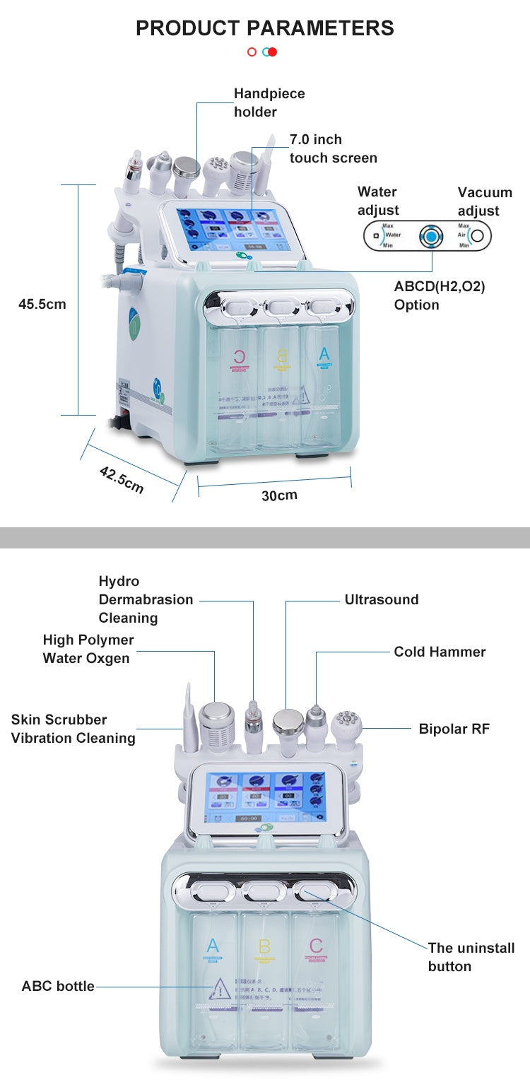 6 In 1 Oxygen Small Bubble Aqua Facial Peel H2O2 RF Face Lifting Skin Tightening Machine