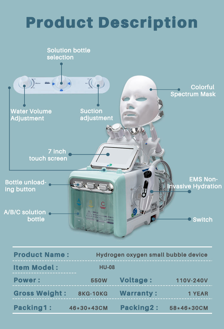 8 in 1 Hydrogen water Dermabrasion Oxgen jet Peel Diamond Oxygen facial machine